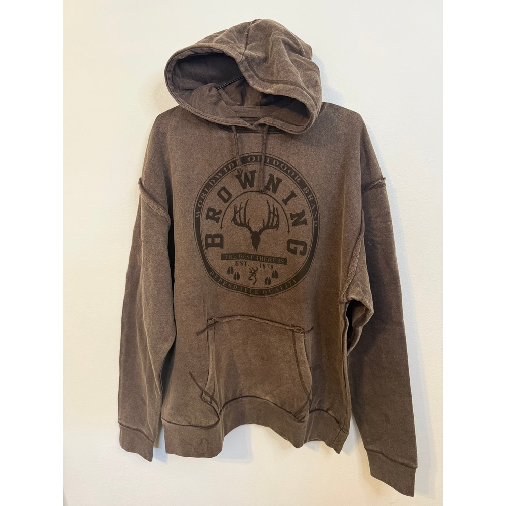 Gorpcore Hoodie Mens Large Brown Excellent Graphic Buckmark Outdoor Sweatshirt
